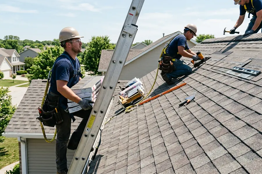 Beardman Building Services roofing crew installing architectural shingles in Palmetto
